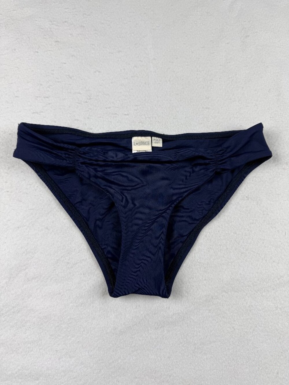 L*SPACE Navy Full-Cut Rushed-Back Bikini Bottoms Size XS